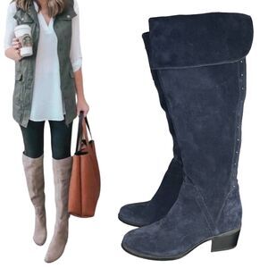 Vince Camuto Briella Blue Suede Leather Over the Knee Boots SIZE 5.5 Womens Shoe
